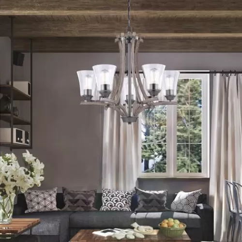 Best Reviews Of Patriot Lighting® Elegant Home Collette 5-Light Distressed Faux Wood & Brushed Pewter Chandelier>* Cheap