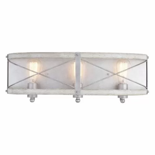 Brand New Patriot Lighting® Bea White Wash Faux Wood And Galvanized 3-Light Vanity Light>* Store