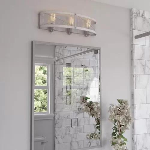 Brand New Patriot Lighting® Bea White Wash Faux Wood And Galvanized 3-Light Vanity Light>* Store