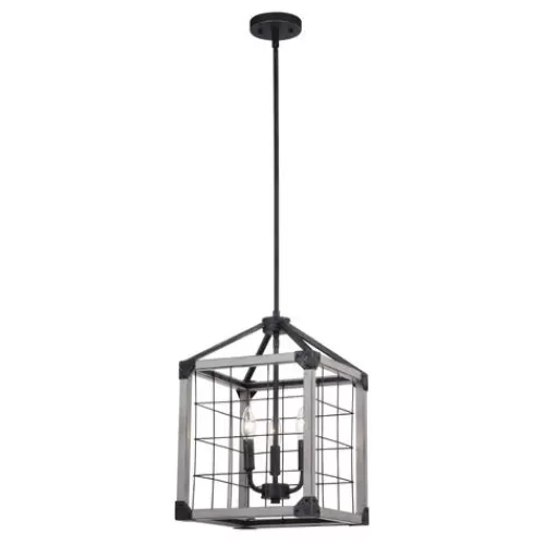 Brand New Patriot Lighting® Elegant Home Levon Weathered Gray Faux Wood & Black 3-Light Pendant>* Flash Sale
