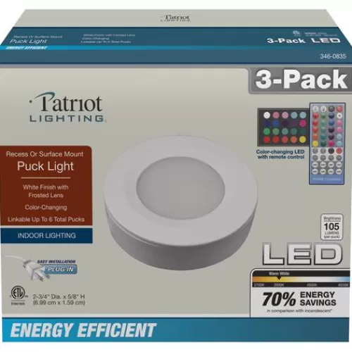 Cheapest Patriot Lighting® Integrated Led White Plug-In Under Cabinet Puck Light – 3 Pack>* Cheap