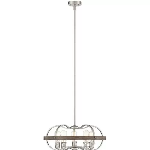 Coupon Patriot Lighting® Waverly Satin Nickel & Wood 5-Light Pendant>* Hot