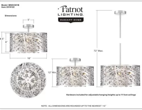 Top 10 Patriot Lighting® Elegant Home Braylen Chrome 6-Light Pendant>* Shop