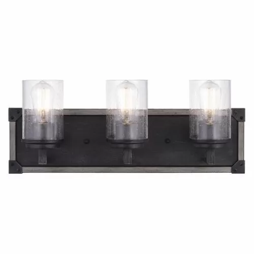 Wholesale Patriot Lighting® Levon Weathered Gray Faux Wood And Black 3-Light Vanity Light>* Hot
