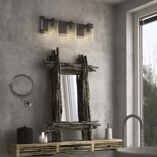 Wholesale Patriot Lighting® Levon Weathered Gray Faux Wood And Black 3-Light Vanity Light>* Hot
