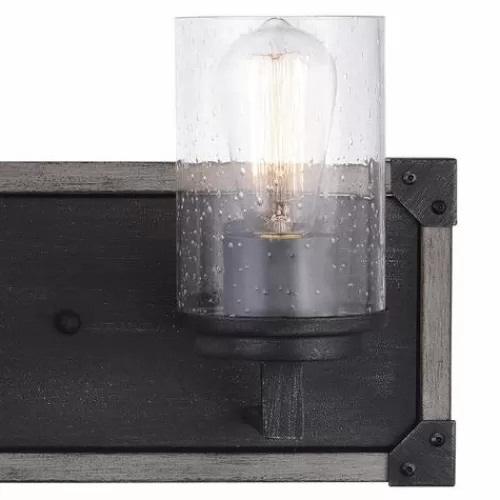 Wholesale Patriot Lighting® Levon Weathered Gray Faux Wood And Black 3-Light Vanity Light>* Hot